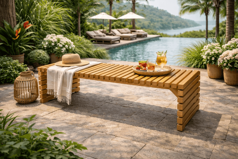 ม้านั่งสนาม ไม้สัก PAREENA DECOR รุ่น AURELIA ขนาด 200X40X45 ซม. สีน้ำตาล_1